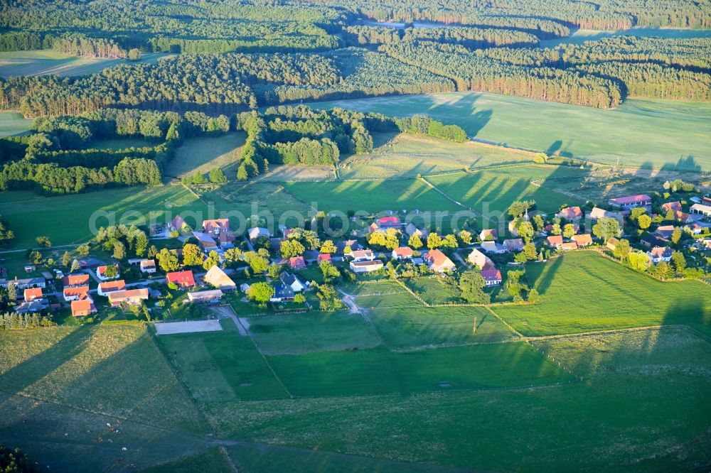 Aerial photograph Leussow - Village - view on the edge of agricultural fields and farmland in Leussow in the state Mecklenburg - Western Pomerania, Germany