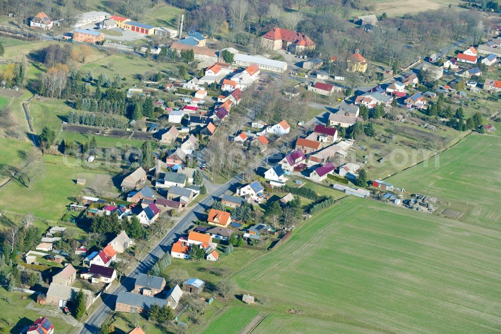 Lindenberg from above - Village - view on the edge of agricultural fields and farmland in Lindenberg in the state Brandenburg, Germany