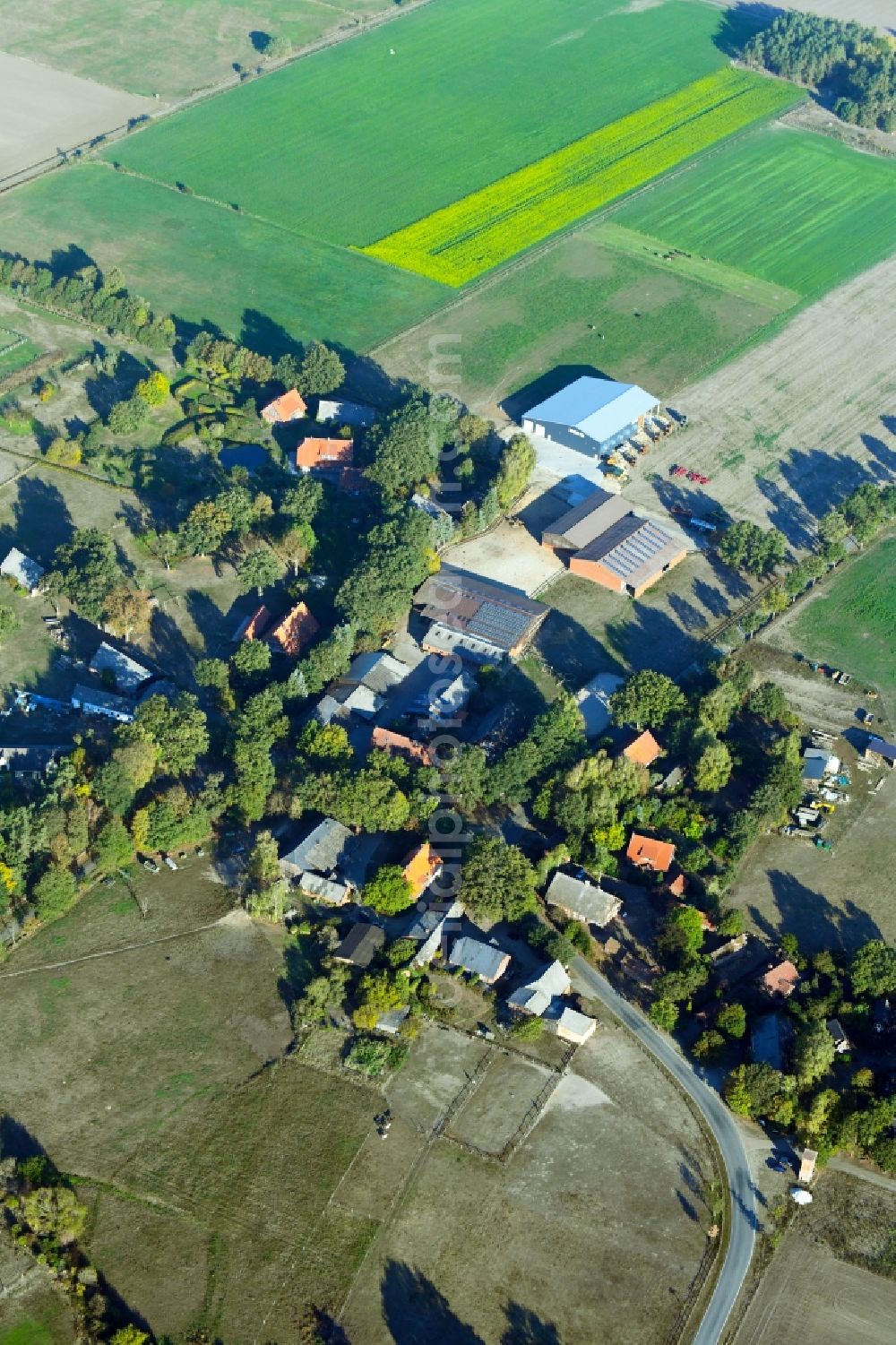 Marleben from above - Village - view on the edge of agricultural fields and farmland in Marleben in the state Lower Saxony, Germany