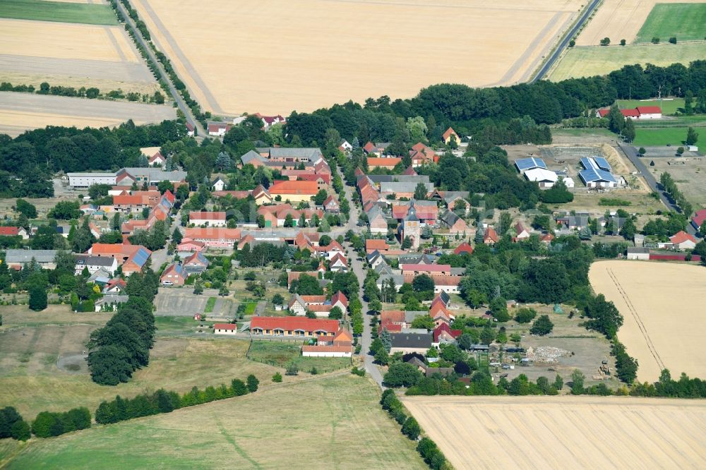 Mechau from above - Village - view on the edge of agricultural fields and farmland in Mechau in the state Saxony-Anhalt, Germany