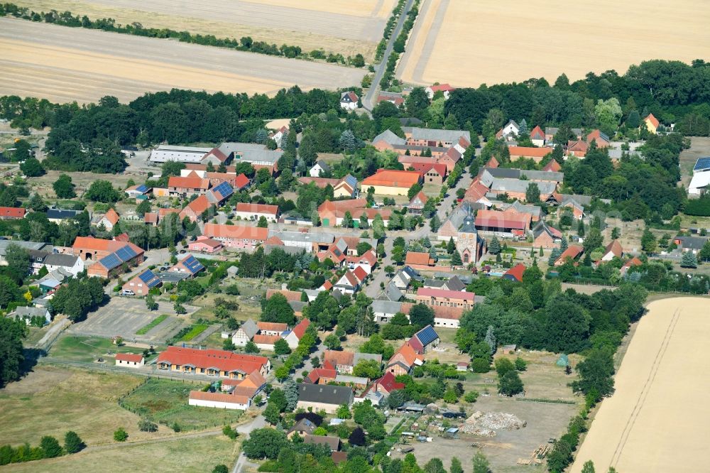 Aerial image Mechau - Village - view on the edge of agricultural fields and farmland in Mechau in the state Saxony-Anhalt, Germany