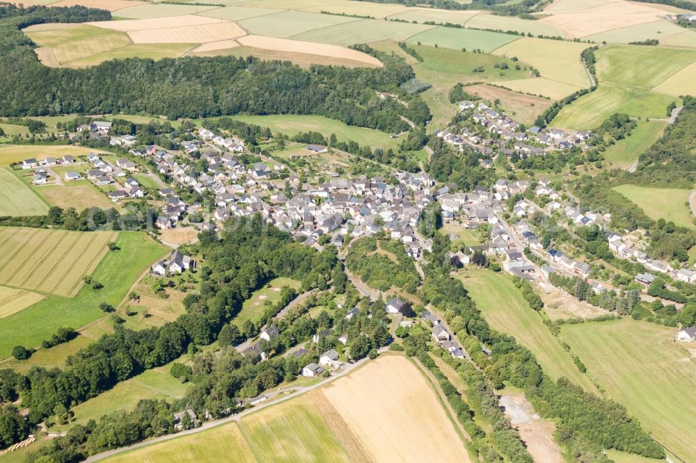 Mengerschied from above - Village - view on the edge of agricultural fields and farmland in Mengerschied in the state Rhineland-Palatinate, Germany