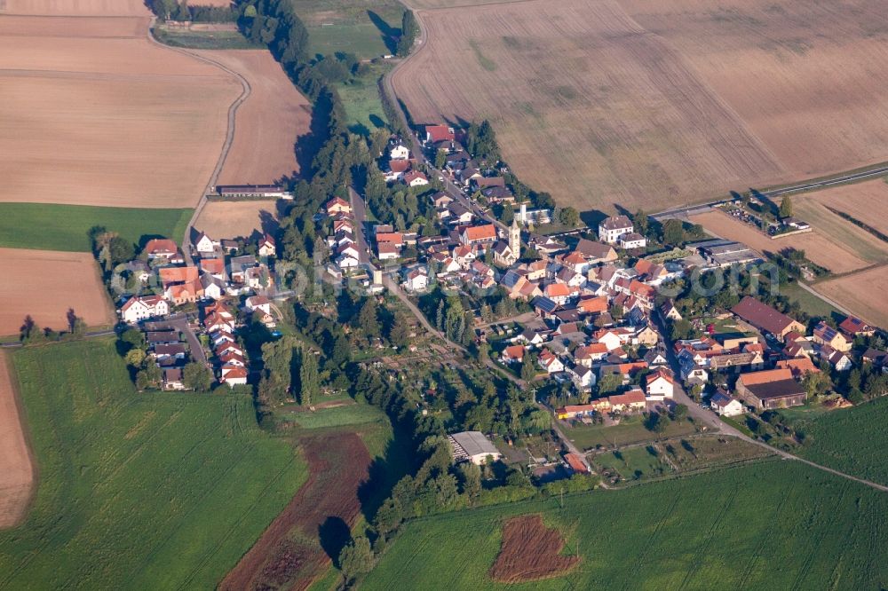 Aerial photograph Mertesheim - Village - view on the edge of agricultural fields and farmland in Mertesheim in the state Rhineland-Palatinate, Germany