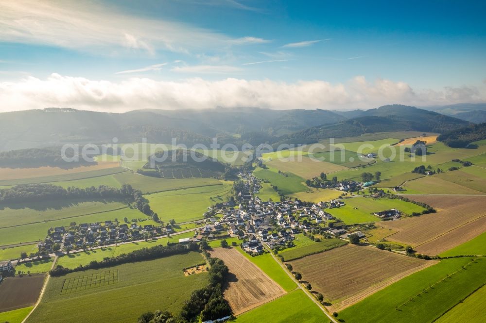 Aerial photograph Meschede - Village - view on the edge of agricultural fields and farmland in Meschede in the state North Rhine-Westphalia, Germany