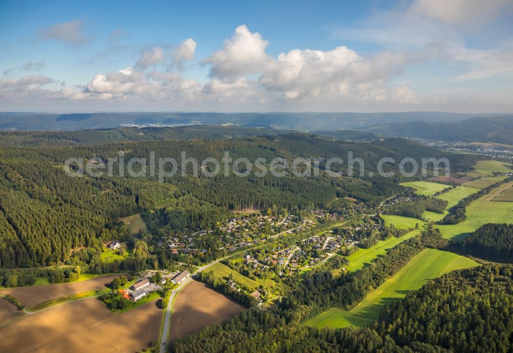 Aerial photograph Meschede - Village - view on the edge of agricultural fields and farmland in Meschede in the state North Rhine-Westphalia, Germany