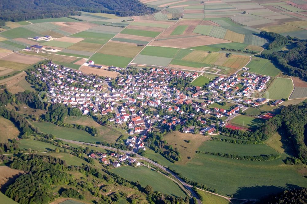 Aerial photograph Mähringen - Village - view on the edge of agricultural fields and farmland in Maehringen in the state Baden-Wurttemberg, Germany