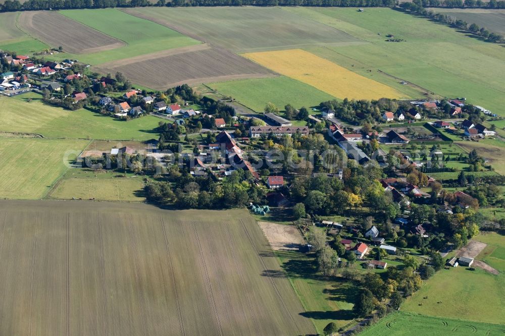 Molkenberg from above - Village - view on the edge of agricultural fields and farmland in Molkenberg in the state Brandenburg, Germany