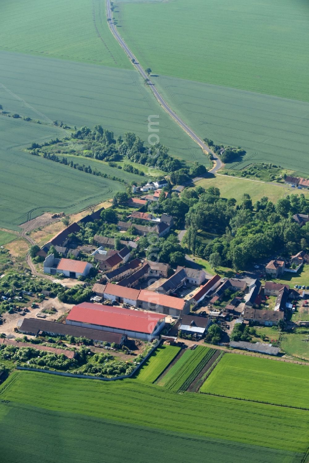 Moraveves from above - Village - view on the edge of agricultural fields and farmland in Moraveves in Ustecky kraj - Aussiger Region, Czech Republic