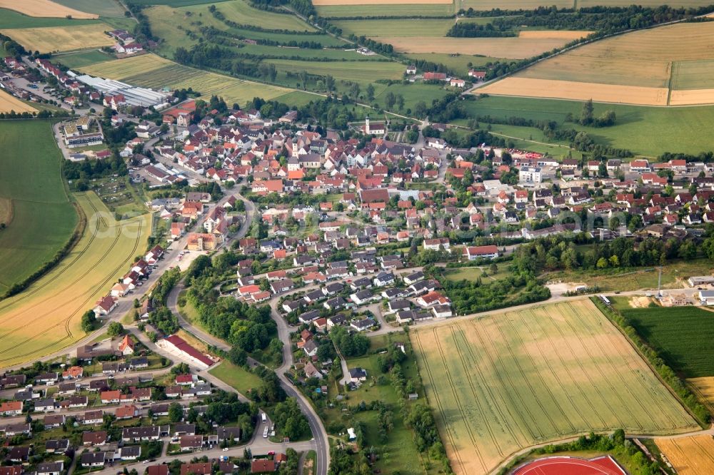 Aerial image Neresheim - Village - view on the edge of agricultural fields and farmland in Neresheim in the state Baden-Wuerttemberg, Germany