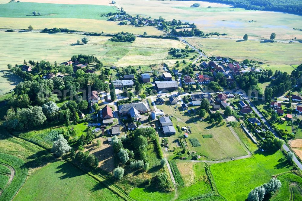 Neu Käbelich from above - Village - view on the edge of agricultural fields and farmland in Neu Kaebelich in the state Mecklenburg - Western Pomerania, Germany