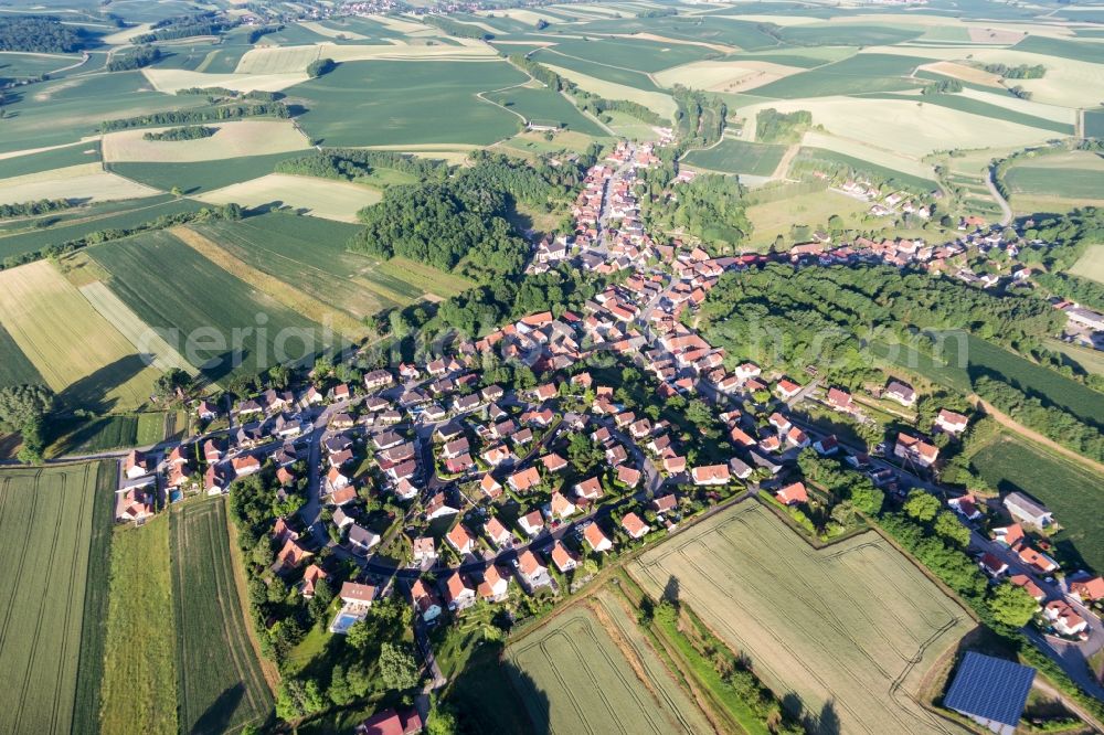 Aerial image Néewiller-prés-Lauterbourg - Village - view on the edge of agricultural fields and farmland in Neewiller-pres-Lauterbourg in Grand Est, France