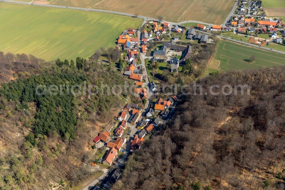 Nordenbeck from above - Village - view on the edge of agricultural fields and farmland in Nordenbeck in the state Hesse, Germany