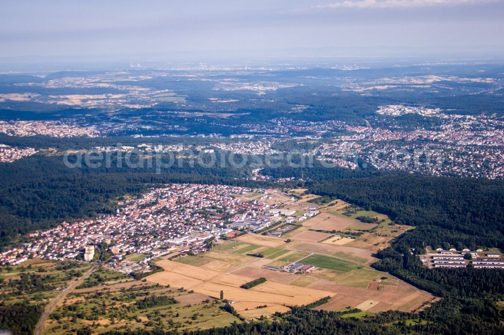 Pforzheim from the bird's eye view: Village - view on the edge of agricultural fields and farmland in the nothern black forest in the district Hohenwart in Pforzheim in the state Baden-Wuerttemberg, Germany