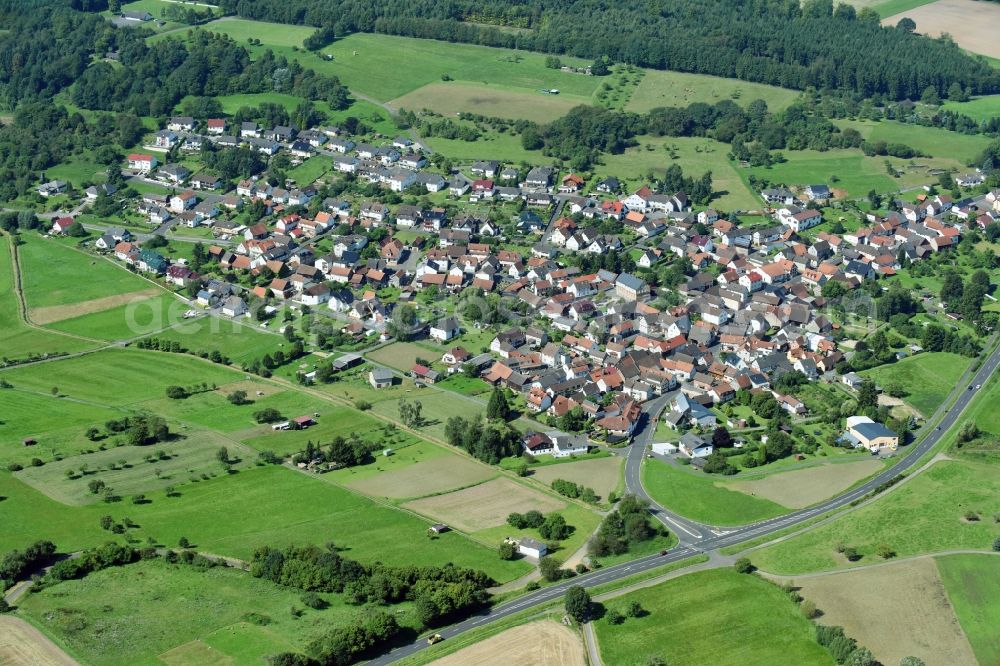 Ober-Lais from the bird's eye view: Village - view on the edge of agricultural fields and farmland in Ober-Lais in the state Hesse, Germany