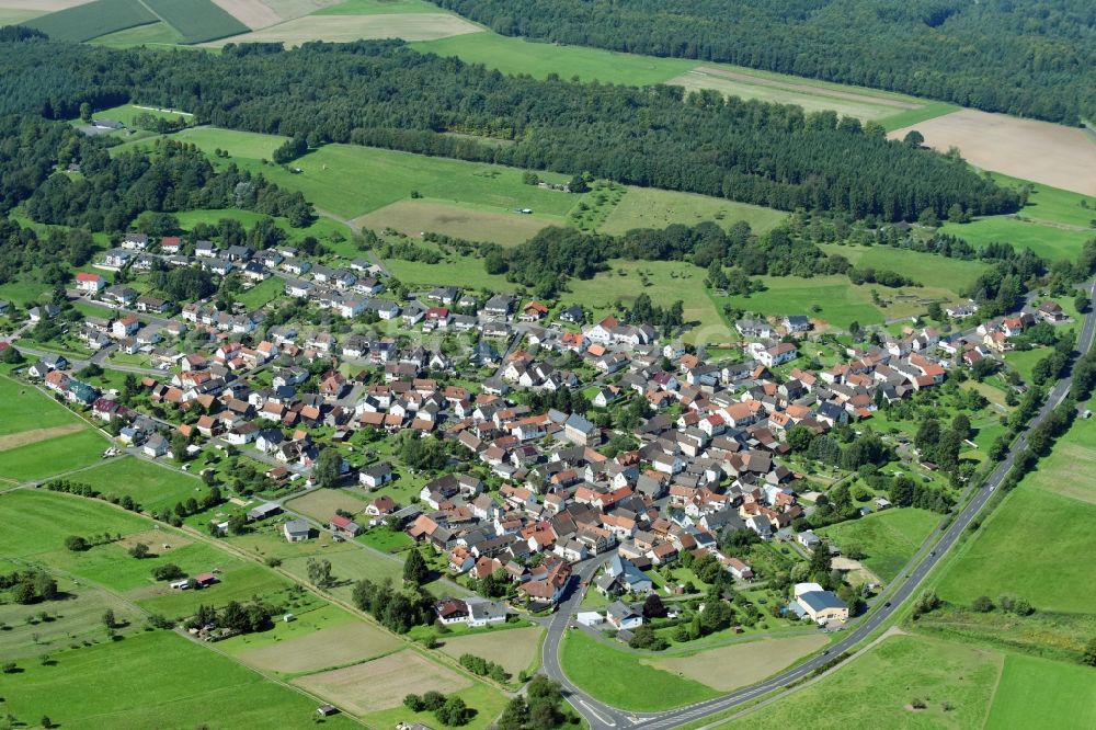 Aerial image Ober-Lais - Village - view on the edge of agricultural fields and farmland in Ober-Lais in the state Hesse, Germany