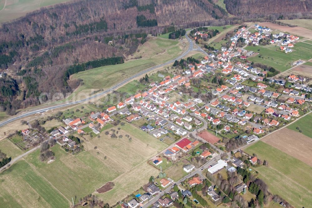 Aerial photograph Obersimten - Village - view on the edge of agricultural fields and farmland in Obersimten in the state Rhineland-Palatinate, Germany