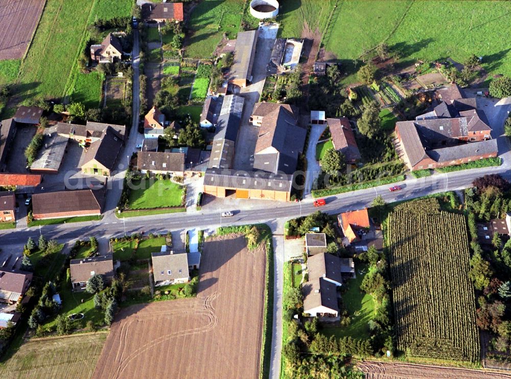 Oermten from above - Village - view on the edge of agricultural fields and farmland in Oermten in the state North Rhine-Westphalia