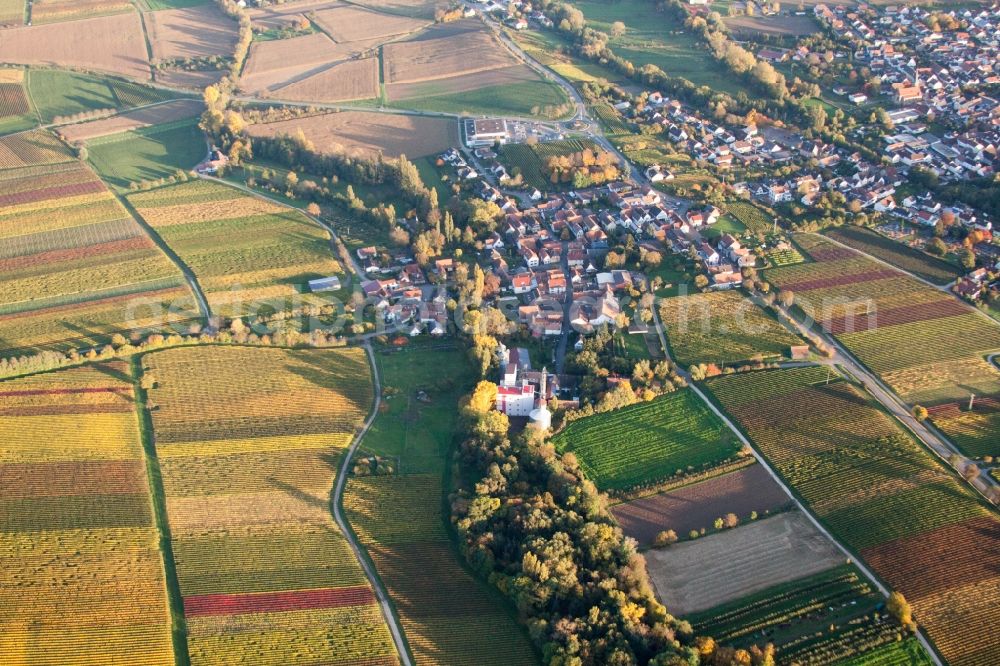 Aerial photograph Billigheim-Ingenheim - Village - view on the edge of agricultural fields and farmland in the district Appenhofen in Billigheim-Ingenheim in the state Rhineland-Palatinate, Germany