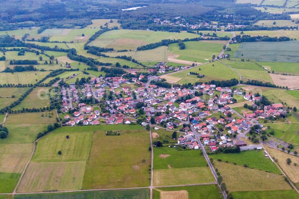 Grebenhain from above - Village - view on the edge of agricultural fields and farmland in the district Bermuthshain in Grebenhain in the state Hesse, Germany