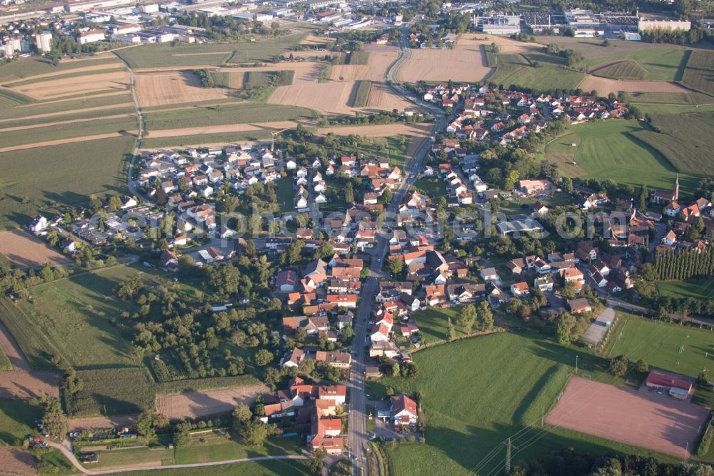 Aerial photograph Offenburg - Village - view on the edge of agricultural fields and farmland in the district Buehl in Offenburg in the state Baden-Wuerttemberg, Germany