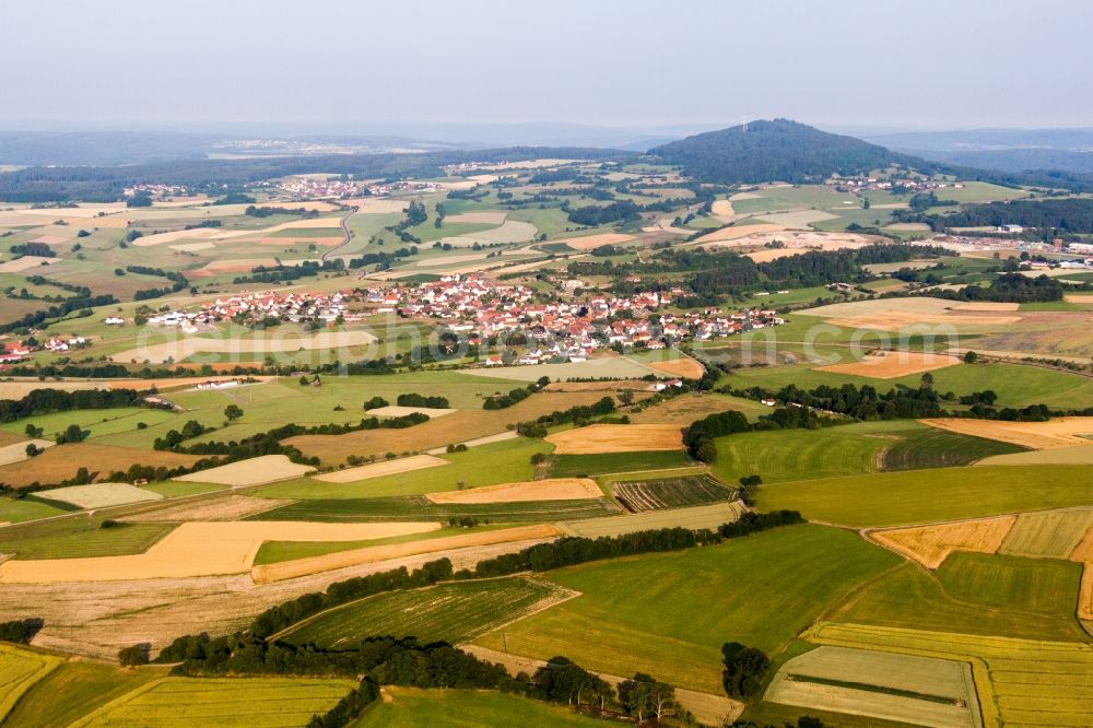 Aerial image Oberleichtersbach - Village - view on the edge of agricultural fields and farmland in the district Breitenbach in Oberleichtersbach in the state Bavaria, Germany