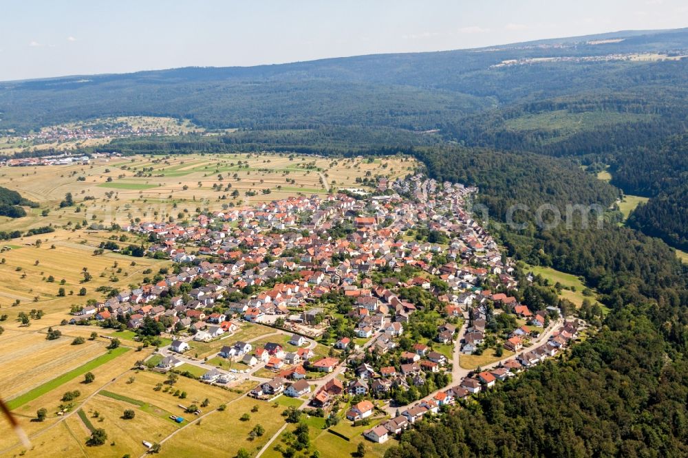 Marxzell from the bird's eye view: Village - view on the edge of agricultural fields and farmland in the district Burbach in Marxzell in the state Baden-Wuerttemberg, Germany