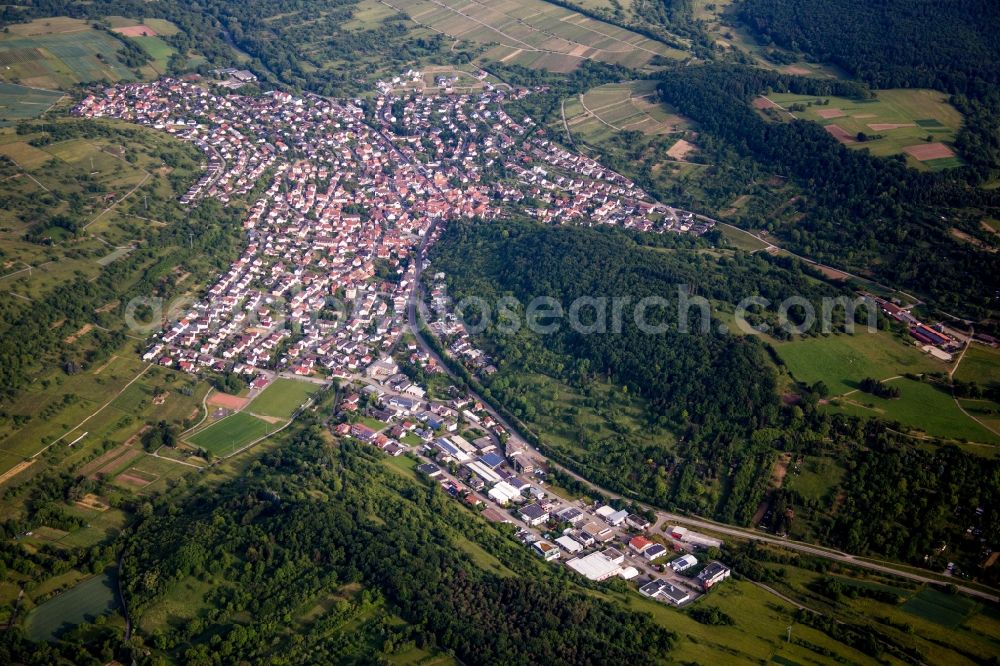 Aerial image Keltern - Village - view on the edge of agricultural fields and farmland in the district Dietlingen in Keltern in the state Baden-Wuerttemberg, Germany