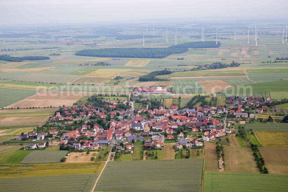 Aerial photograph Bergtheim - Village - view on the edge of agricultural fields and farmland in the district Dipbach in Bergtheim in the state Bavaria