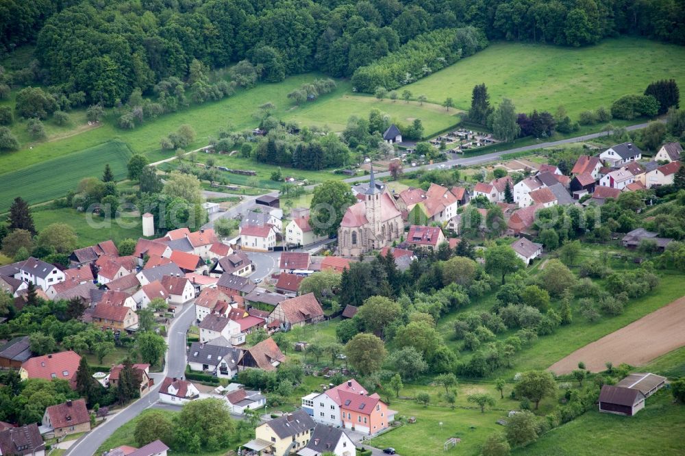 Aerial photograph Werneck - Village - view on the edge of agricultural fields and farmland in the district Eckartshausen in Werneck in the state Bavaria