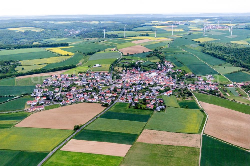 Aerial photograph Schonungen - Village - view on the edge of agricultural fields and farmland in the district Forst in Schonungen in the state Bavaria, Germany