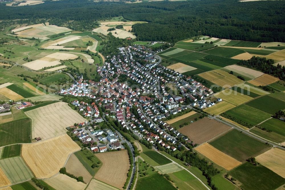 Aerial photograph Leonberg - Village - view on the edge of agricultural fields and farmland in the district Gebersheim in Leonberg in the state Baden-Wuerttemberg, Germany