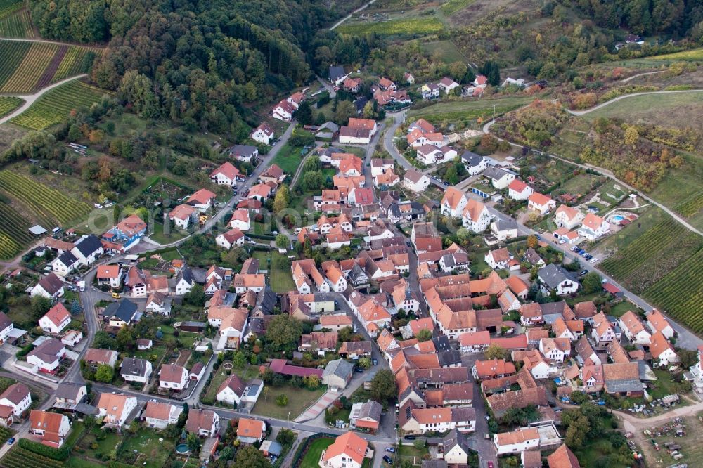 Aerial photograph Gleiszellen-Gleishorbach - Village - view on the edge of agricultural fields and farmland in the district Gleishorbach in Gleiszellen-Gleishorbach in the state Rhineland-Palatinate