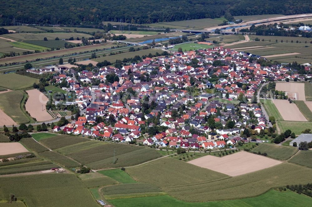 Aerial image Offenburg - Village - view on the edge of agricultural fields and farmland in the district Griesheim in Offenburg in the state Baden-Wuerttemberg