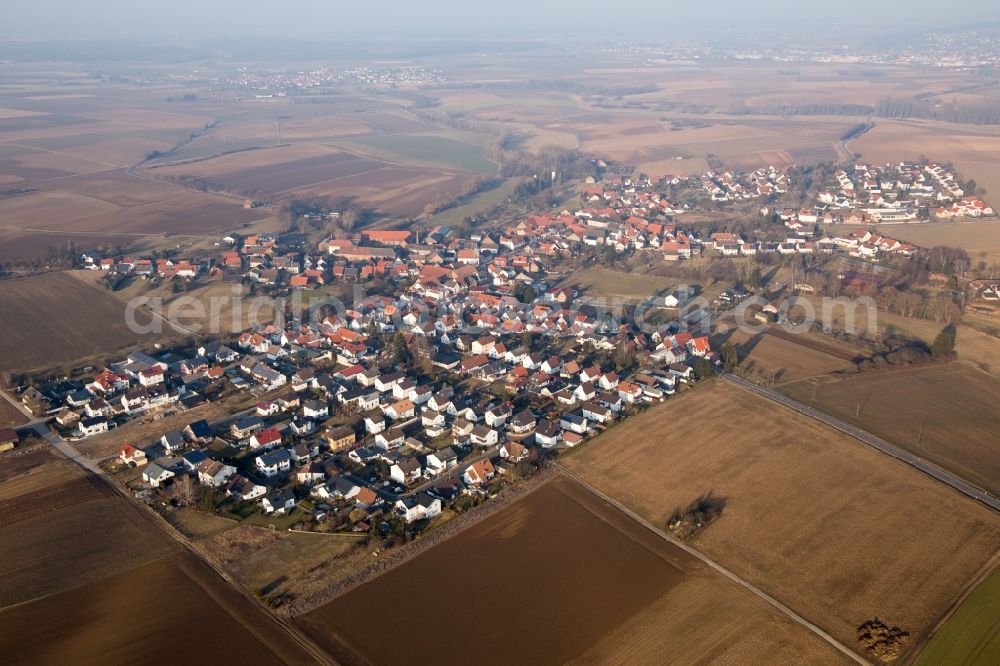 Otzberg from above - Village - view on the edge of agricultural fields and farmland in the district Habitzheim in Otzberg in the state Hesse, Germany