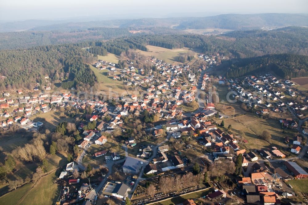 Grasellenbach from the bird's eye view: Village - view on the edge of agricultural fields and farmland in the district Hammelbach in Grasellenbach in the state Hesse, Germany