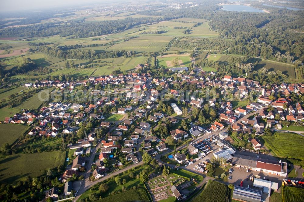 Aerial photograph Rheinau - Village - view on the edge of agricultural fields and farmland in the district Helmlingen in Rheinau in the state Baden-Wuerttemberg, Germany