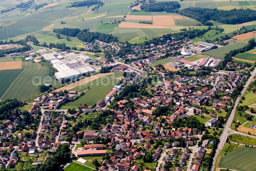 Aerial image Helmstadt-Bargen - Village - view on the edge of agricultural fields and farmland in the district Helmstadt in Helmstadt-Bargen in the state Baden-Wuerttemberg, Germany