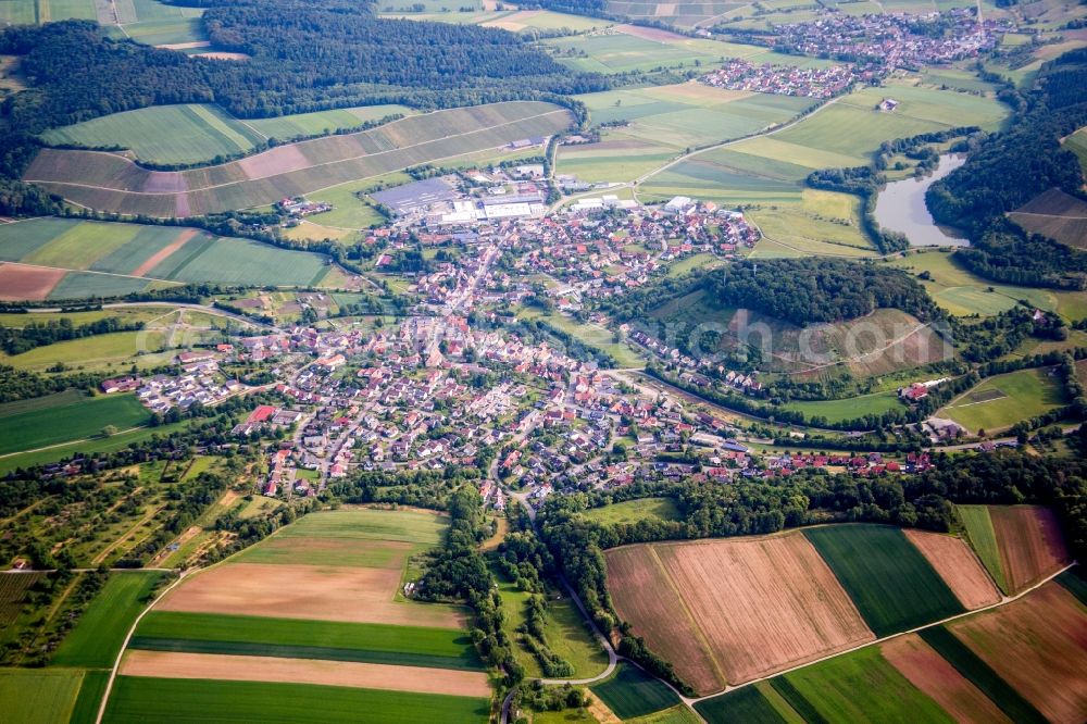 Sachsenheim from above - Village - view on the edge of agricultural fields and farmland in the district Haefnerhaslach in Sachsenheim in the state Baden-Wuerttemberg, Germany