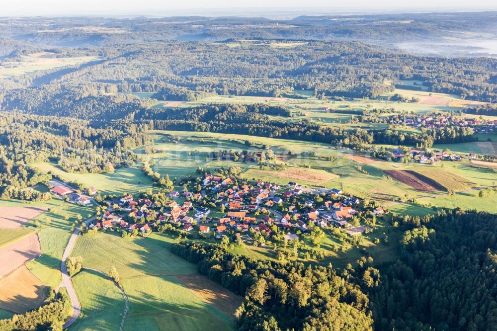 Oberrot from above - Village - view on the edge of agricultural fields and farmland in the district Hohenhardtsweiler in Oberrot in the state Baden-Wuerttemberg, Germany