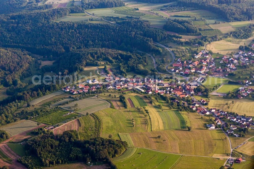 Aerial image Buchen - Village - view on the edge of agricultural fields and farmland in the district Hollerbach in Buchen in the state Baden-Wuerttemberg, Germany