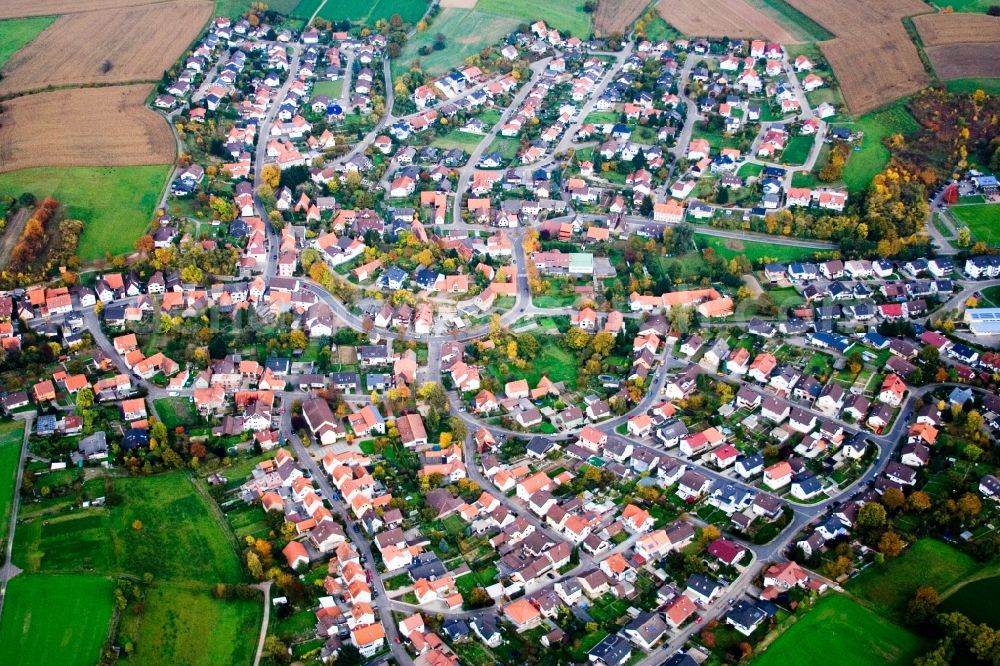 Aerial photograph Dielheim - Village - view on the edge of agricultural fields and farmland in the district Horrenberg in Dielheim in the state Baden-Wuerttemberg