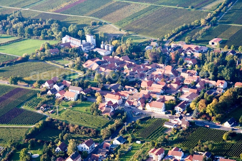 Aerial image Billigheim-Ingenheim - Village - view on the edge of agricultural fields and farmland in the district Ingenheim in Billigheim-Ingenheim in the state Rhineland-Palatinate