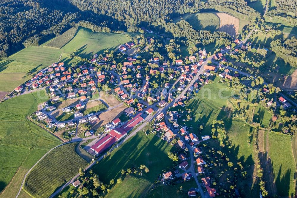 Murrhardt from above - Village - view on the edge of agricultural fields and farmland in the district Kirchenkirnberg in Murrhardt in the state Baden-Wuerttemberg, Germany