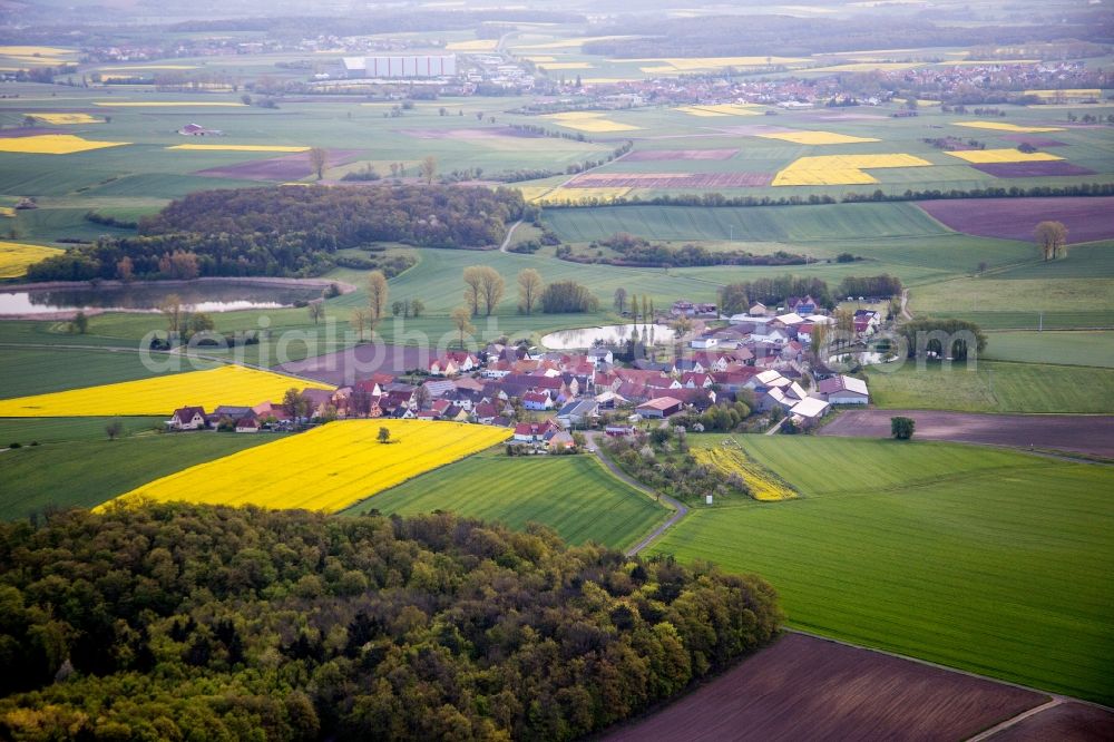 Aerial image Donnersdorf - Village - view on the edge of agricultural fields and farmland in the district Kleinrheinfeld in Donnersdorf in the state Bavaria, Germany