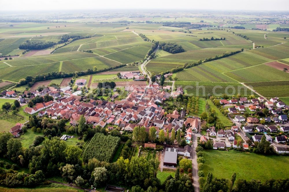 Heuchelheim-Klingen from above - Village - view on the edge of agricultural fields and farmland in the district Klingen in Heuchelheim-Klingen in the state Rhineland-Palatinate, Germany