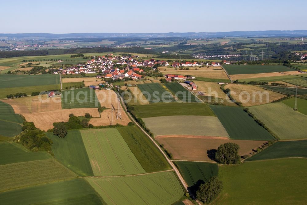 Aerial image Trendelburg - Village - view on the edge of agricultural fields and farmland in the district Langenthal in Trendelburg in the state Hesse, Germany