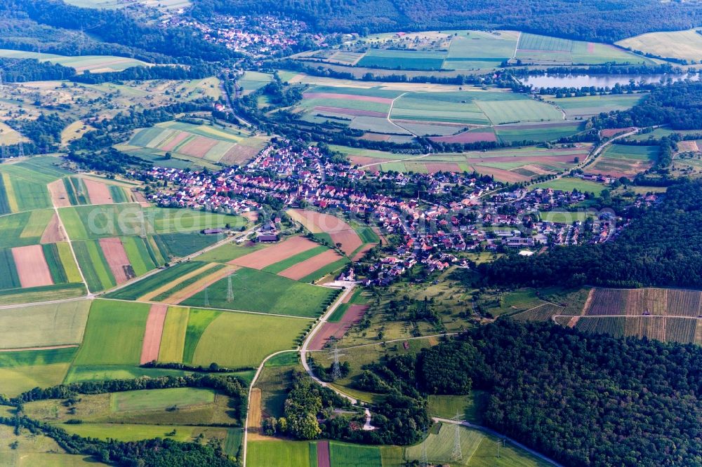 Ölbronn-Dürrn from above - Village - view on the edge of agricultural fields and farmland in the district Oelbronn in Oelbronn-Duerrn in the state Baden-Wuerttemberg, Germany