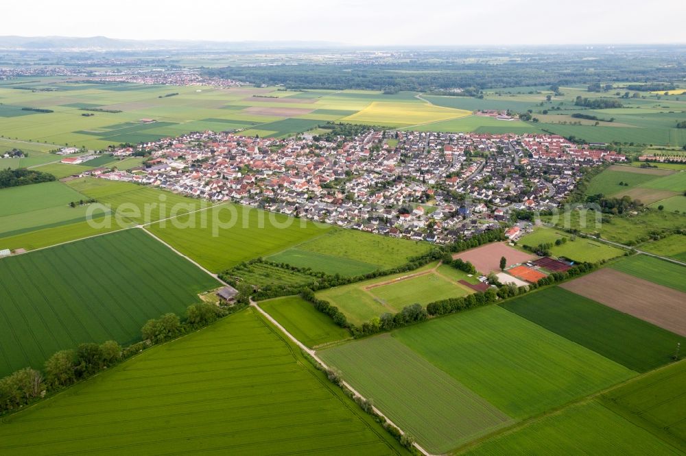 Aerial photograph Riedstadt - Village - view on the edge of agricultural fields and farmland in the district Leeheim in Riedstadt in the state Hesse, Germany