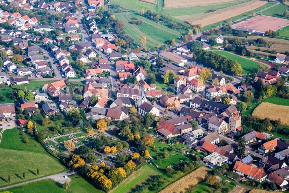 Willstätt from above - Village - view on the edge of agricultural fields and farmland in the district Legelshurst in Willstaett in the state Baden-Wuerttemberg, Germany