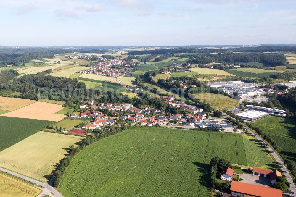 Moosthenning from above - Village - view on the edge of agricultural fields and farmland in the district Lengthal in Moosthenning in the state Bavaria, Germany